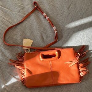 Maje Coral Leather Fringe Crossbody Clutch